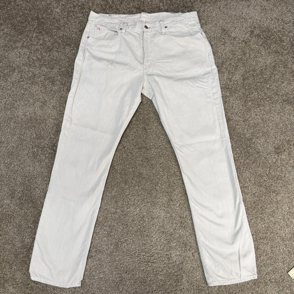 Polo Ralph Lauren Denim Straight Leg Jeans Mens 38x32 Beige Cotton Slim Mid Rise